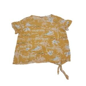 Lauren Conrad top Women Large yellow white Hawaiian faux tie front Beachy Surfer